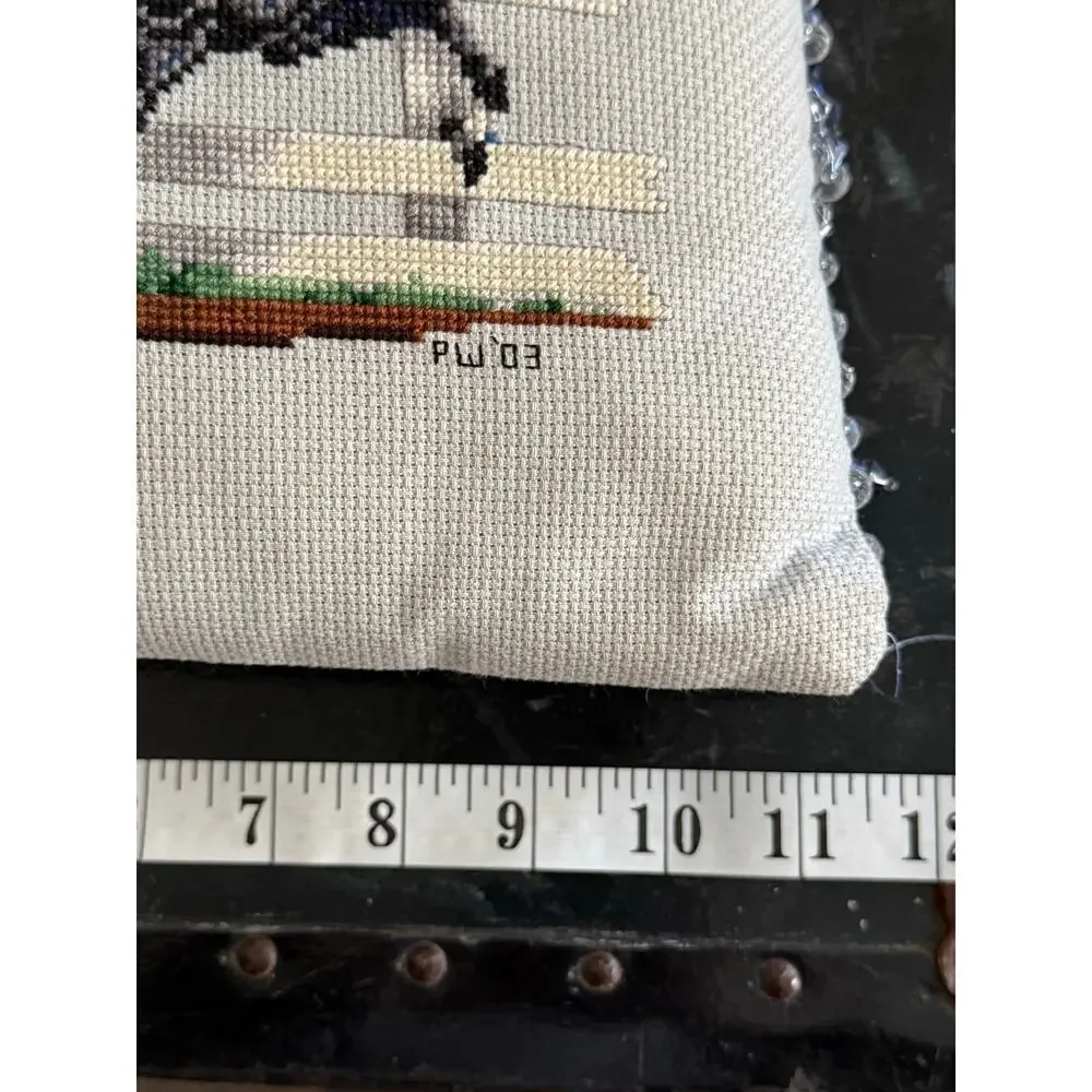 Western Horse Crossstitch Accent Pillow Handmade Cowboy